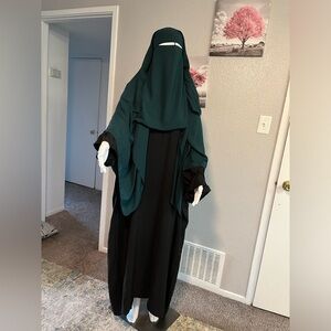 Three layers nose string niqab with beautiful batwing sleeve Arabian dress